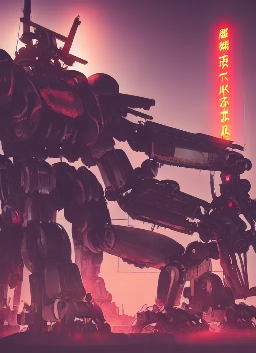 Image similar to intricate digital artwork of a giant japanese anime war mecha by by nuthin'but mech, by kallamity sketchbook, inspired by nier : automata, neon factory background, octane render, cgstation, 4 k resolution