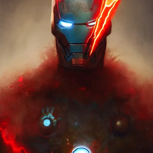 Image similar to portrait middle-earth ring wraith as marvel iron man with red glowing eyes, art by pete mohrbacher and seb mckinnon and beksinski and josan gonzales, digital art, highly detailed, intricate, sci-fi, sharp focus, Trending on Artstation HQ, deviantart, unreal engine 5, 4K UHD image