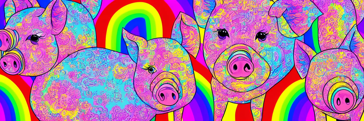 Image similar to pigs and rainbows digital art wallpaper by lisa frank intricate illustration