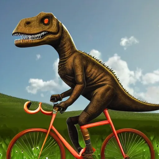 Image similar to a dinosaur driving a bike