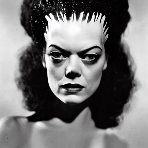 Image similar to emma stone as the bride of frankenstein, 1 9 3 5, universal, movie, photography, portrait, beautiful,