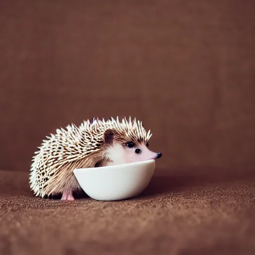 Image similar to baby hedgehog in a teacup, photography, bokeh, minimalistic, 8 k