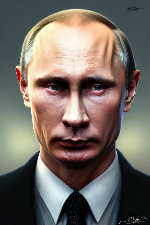 Image similar to vladimir putin with jar jar binks eyes, realistic portrait, symmetrical, highly detailed, digital painting, artstation, concept art, smooth, sharp focus, illustration, cinematic lighting, art by artgerm and greg rutkowski and alphonse mucha