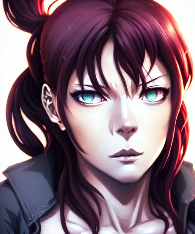 Image similar to a portrait of revy from black lagoon manga, symmetrical eyes, symmetrical face, art by lois van baarle and loish and ross tran and rossdraws and sam yang and samdoesarts and artgerm, digital art, highly detailed, intricate, sharp focus, trending on artstation hq, deviantart, unreal engine 5, 4 k uhd image