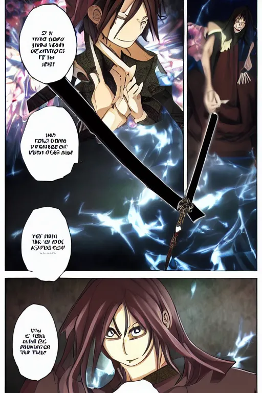 Image similar to A king is reborn manga, chapter 230, page 16, Hirochi is wielding the demonic sword, high resolution, color