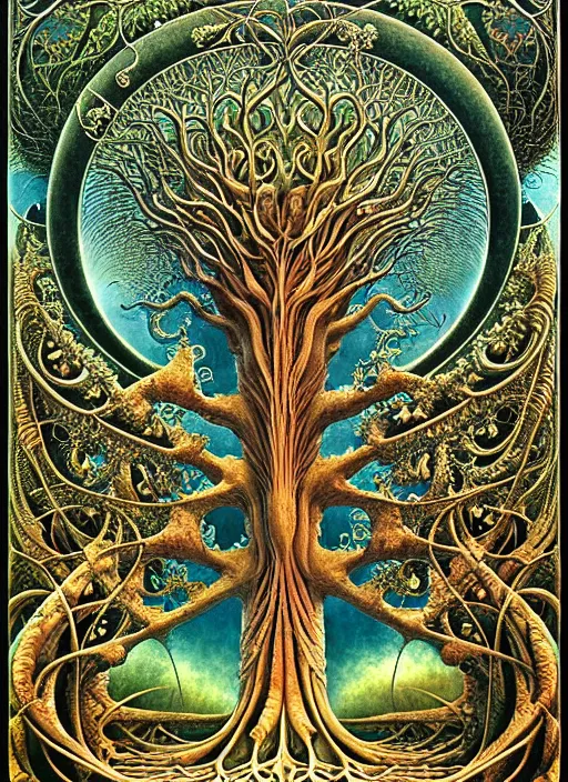 Image similar to tree of life by roger dean and andrew ferez, art forms of nature by ernst haeckel, divine chaos engine, symbolist, visionary, art nouveau, botanical fractal structures, organic, detailed, realistic, surreality