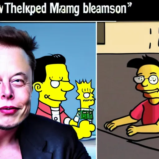 Prompt: elon musk dreaming about bart simpson