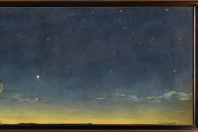 Prompt: a person looking at the night sky with clouds and stars, colorful, beautiful, national geographic, ultradetailed, 4k, astrophotography, cinematic lighting, oil painting, canvas, Theodor Kittelsen, Vincent van Gogh