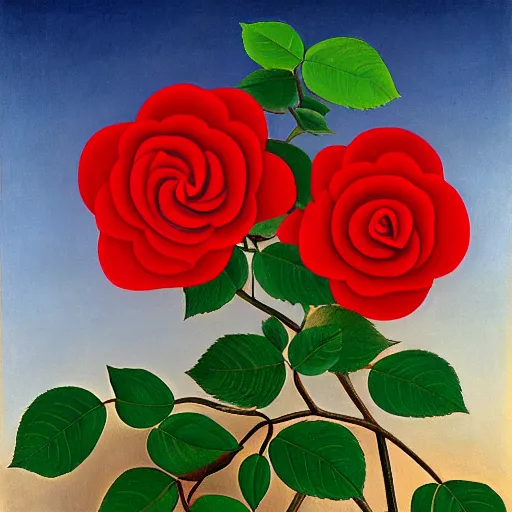 Prompt: a red rose by henri rousseau