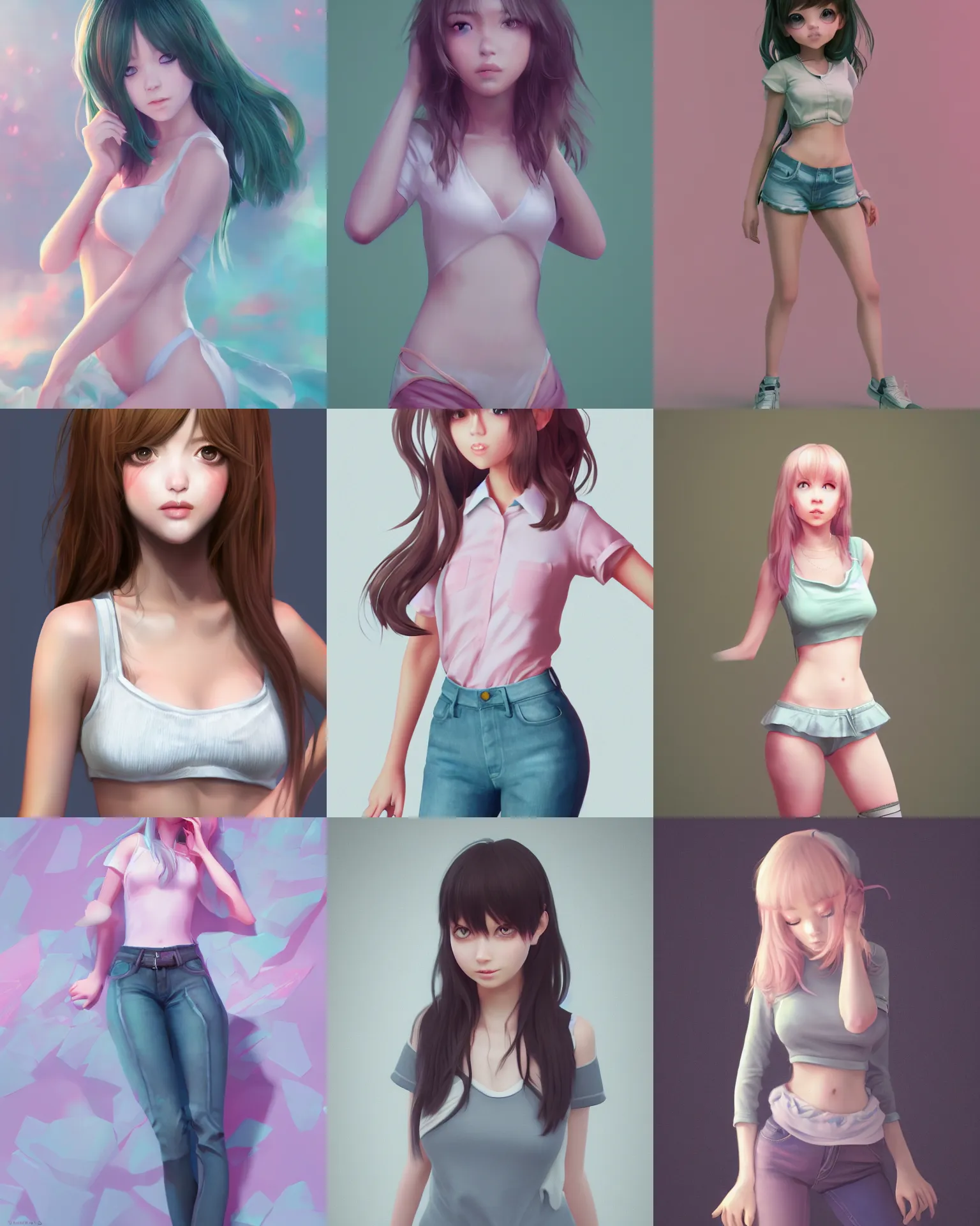 Prompt: full body portrait shot of a very beautiful girl in very cute realistic WLOP digital art style, trending on Artstation, made by Tran Ross, , feminine in cute pastel shades, trending on pixiv, Unreal Engine 3d visualisation, 4k, rossdraws