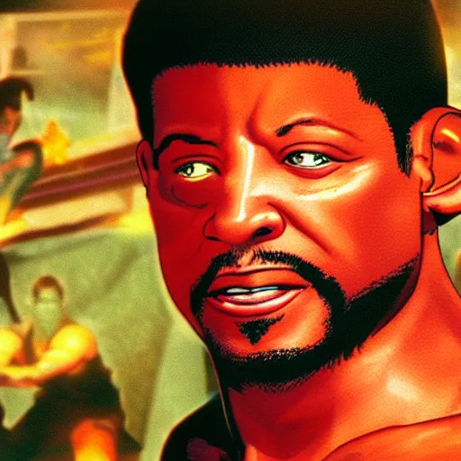 Image similar to portrait of forest whitaker in double dragon video game splash screen