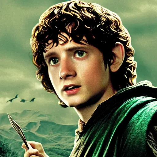 Prompt: the lord of the rings but frodo is really tall