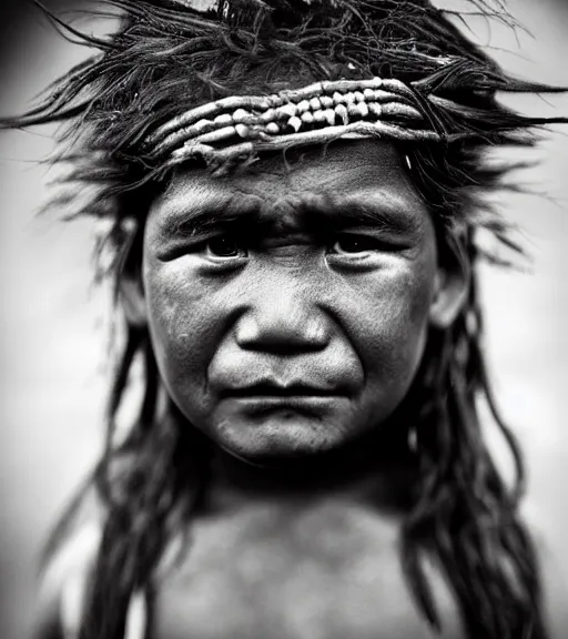Prompt: Award winning reportage photo of Tuvalu Natives with incredible hair and beautiful hyper-detailed eyes wearing traditional garb by Lee Jeffries, 85mm ND 5, perfect lighting, gelatin silver process