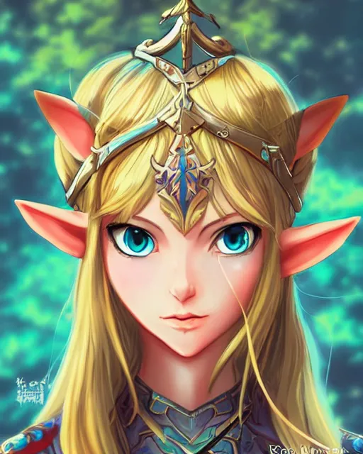 Image similar to Elf Princess Legend of Zelda anime character digital illustration portrait design by Ross Tran, artgerm detailed, soft lighting