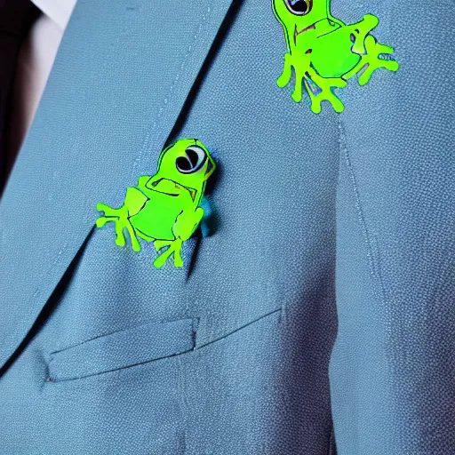 Image similar to frog rave pin on a suit jacket, psychedelic colours beautiful reflections