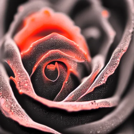 Image similar to award - winning macro of a beautiful black rose made of glowing molten magma