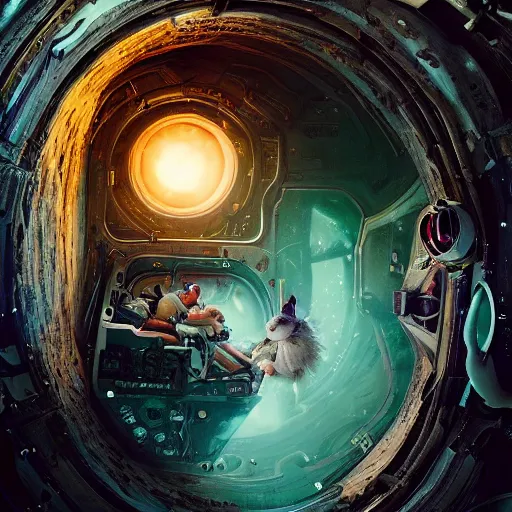 Image similar to an epic portrait of an astronaut entering the rabbit hole of wonderland, cinematic lighting, trending on Artstation, highly detailed, insane details