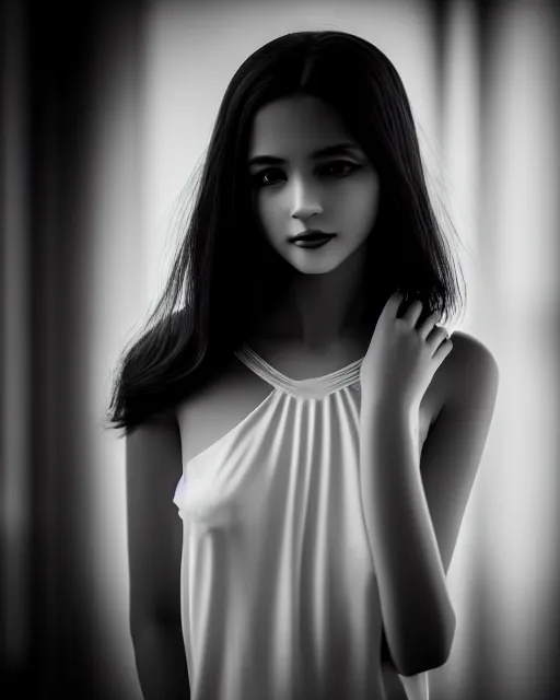 Image similar to black and white dreamy young beautiful female artificial intelligence, cinematic, rim light, bokeh, photo - realistic, elegant, high detail, 8 k, masterpiece, photo taken in 1 9 3 0