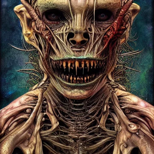 Prompt: bodyhorror portrait of leon trotskiy abomination, photo - realistic, color image, 2 k, highly detailed, by h. r. giger