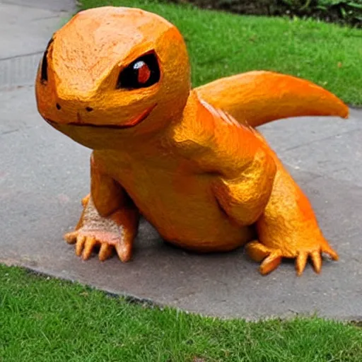 Prompt: A sculpture a charmander made pure recycled materials