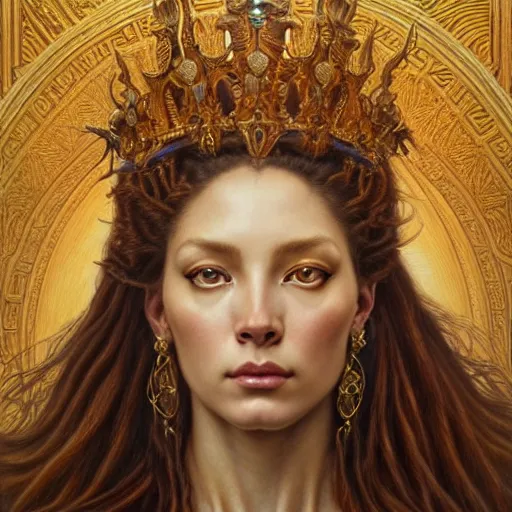 Image similar to highly detailed portrait of a majestic lioness queen in the form of a beautiful woman. d & d, art by donato giancola and evelyn de morgan and eugene delacroix and fenghua zhong. trending on artstation, intricate details, energetic composition, golden ratio, concept art, illustration, elegant art, global illuminaition