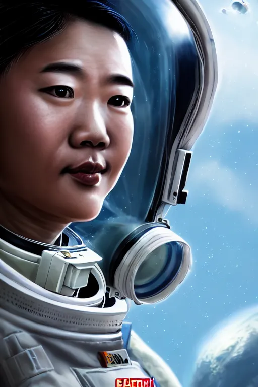 Prompt: epic professional digital corporate headshot art of asian astronaut, 4 5 mm lens, facing front, by neal adams and joelle jones artstation, cgsociety, wlop, epic, much wow, much detail, gorgeous, detailed, cinematic, masterpiece