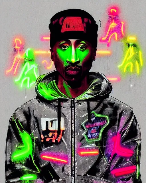 Image similar to detailed Tupac Shakur portrait Neon Operator, cyberpunk futuristic neon, reflective puffy coat, decorated with traditional Japanese ornaments by Ismail inceoglu dragan bibin hans thoma !dream detailed portrait Neon Operator Girl, cyberpunk futuristic neon, reflective puffy coat, decorated with traditional Japanese ornaments by Ismail inceoglu dragan bibin hans thoma greg rutkowski Alexandros Pyromallis Nekro Rene Maritte Illustrated, Perfect face, fine details, realistic shaded, fine-face, pretty face