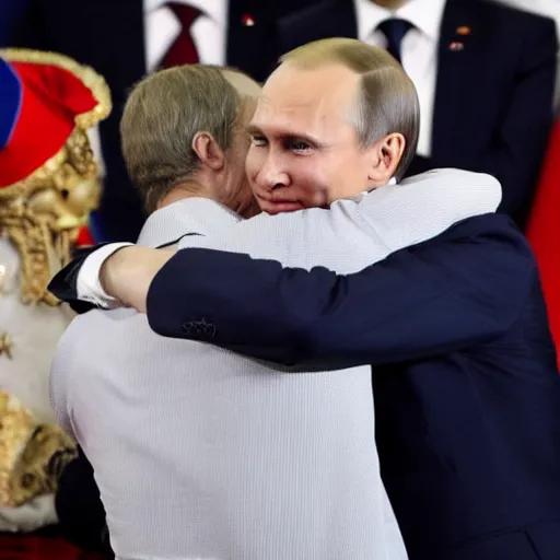 Image similar to emmanuel macron hugging vladimir putin