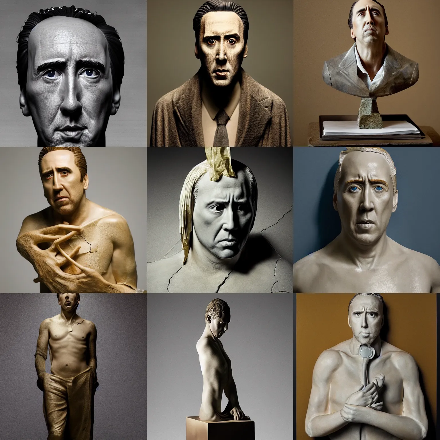 Prompt: kintsugi nicholas cage statue photograph by erwin olaf