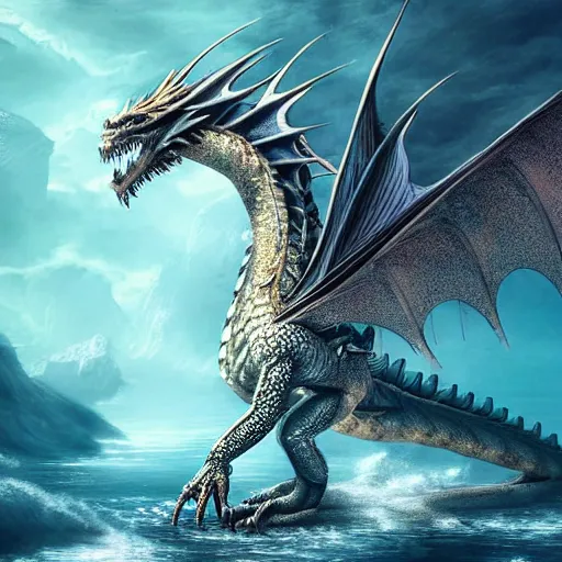 Image similar to Majestic, beautiful dragon made entirely of water, the dragon is composed of clear water, award-winning photography, fantasy concept art, highly detailed