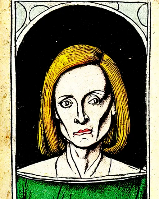 Prompt: an illustration of dana scully from the nuremberg chronicle, 1 4 9 3