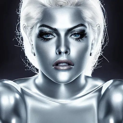 Image similar to beautiful centered Fine art photo portrait of young Anna Nicole Smith as a solarpunk robotic humanoid, aluminum mechanical parts with led lights, in an infinite pool photorealistic, white background, highly detailed and intricate, outdoor lighting, HDR 8k