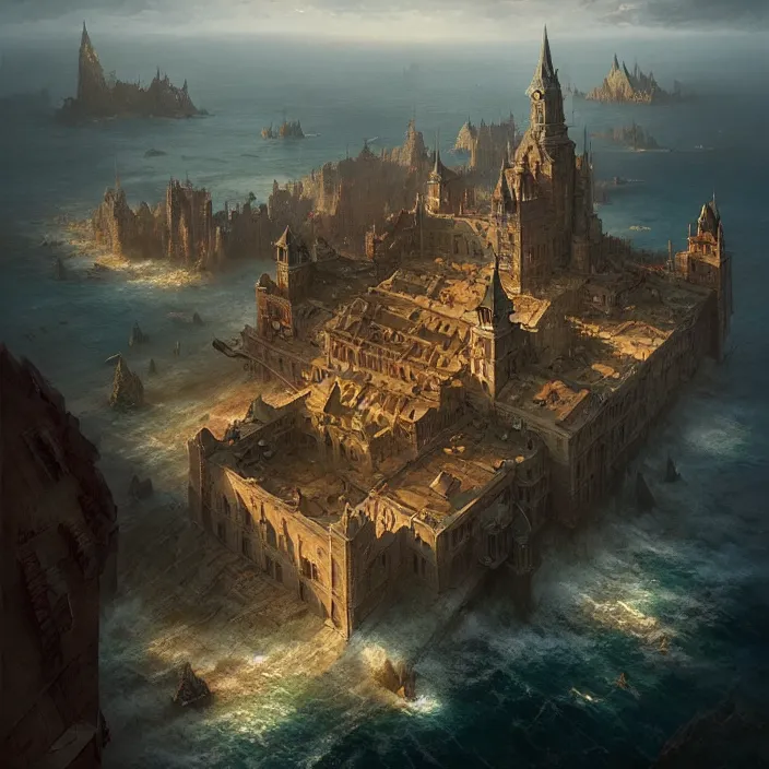 Image similar to matte painting by marc simonetti, jonathan solter, greg rutkowski of an archipelago, masterpiece, cinematic, hyperdetailed, photorealistic, hyperrealism, architecture, aerial view,