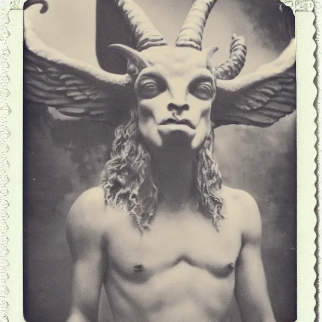 Image similar to baphomet, vintage polaroid