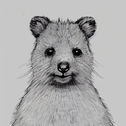 Prompt: monochromatic illustration of a happy quokka, one line, line drawing, unbroken, minimalist