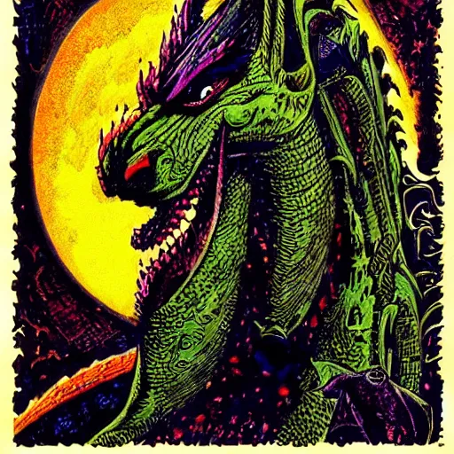 Image similar to portrait of dragon from shrek by Philippe Druillet