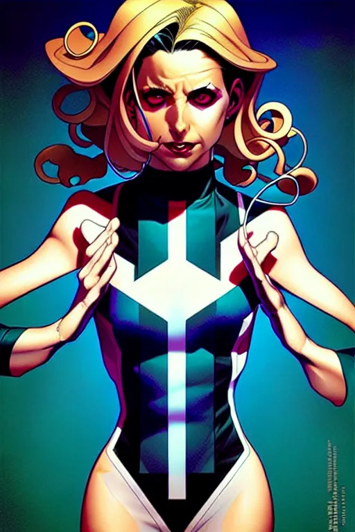 Prompt: artgerm, joshua middleton comic cover art, pretty domino marvel comics sarah michelle gellar entire full body, white skin, black spot covering left eye, symmetrical eyes, symmetrical face