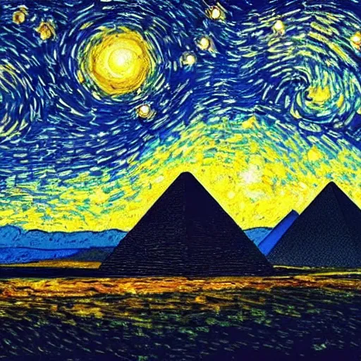 Image similar to painting of pyramids of Giza in style of starry night