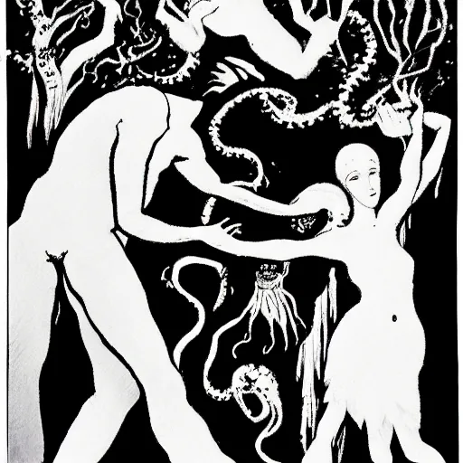 Image similar to aubrey Beardsley illustrations for call of cthulhu (1923)