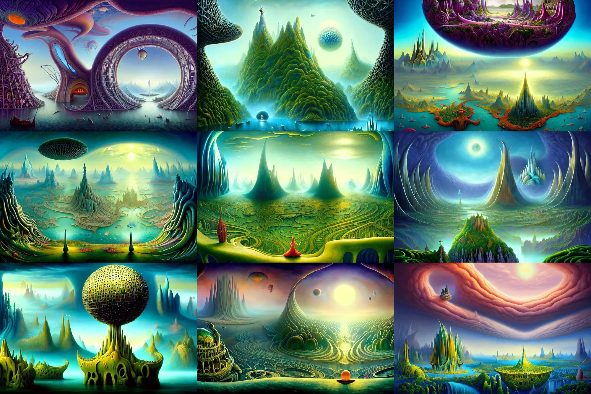 Image similar to a beautiful epic stunning amazing and insanely detailed matte painting of alien dream worlds with surreal architecture designed by Heironymous Bosch, mega structures inspired by Heironymous Bosch's Garden of Earthly Delights, vast surreal landscape and horizon by Cyril Rolando and Andrew Ferez, rich pastel color palette, masterpiece!!, grand!, imaginative!!!, whimsical!!, epic scale, intricate details, sense of awe, elite, fantasy realism, complex composition, 4k post processing