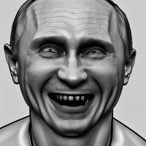 Image similar to vladimir putin drunk without teeth smiling ☺, horror scene in lunatic asylum, intricate, highly detailed, smooth, artstation