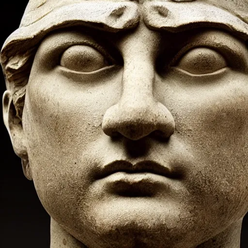 Prompt: attila, a roman statue figure, classical statue, piercing eyes