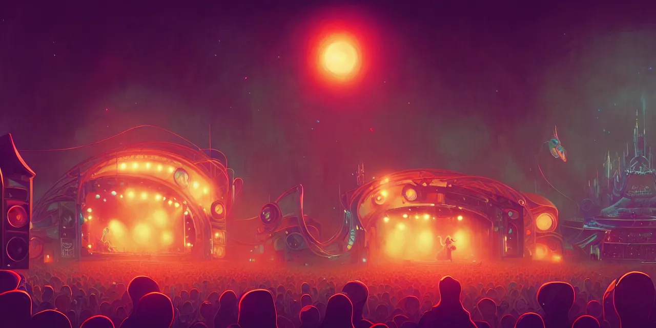 Image similar to tomorrowland, hyper - realistic portrait of a man in a hoodie, on the stage of a music festival, intricate, 4 k, by atey ghailan, by greg rutkowski, by greg tocchini, by james gilleard, by joe fenton, by kaethe butcher, dynamic lighting, lighting color scheme, sharp focus, grunge aesthetic