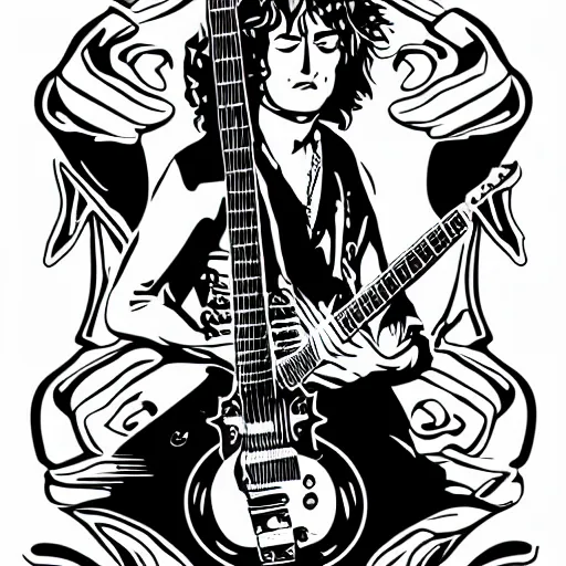 Image similar to jimmy page from led zepelin playing - guitar - solo, sticker - art, svg vector, adobe - illustrator