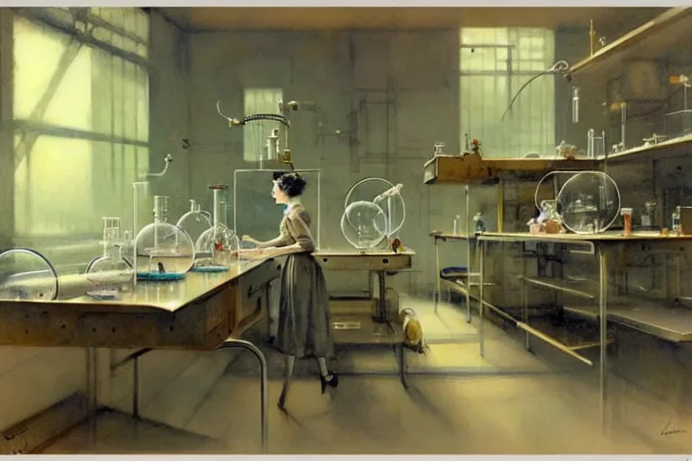 Image similar to ( ( ( ( ( 1 9 5 0 s retro science fiction laboratory interior scene. muted colors. ) ) ) ) ) by jean - baptiste monge!!!!!!!!!!!!!!!!!!!!!!!!!!!!!!