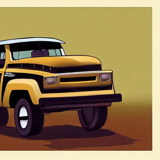 Prompt: flying pickup truck in the style of ralph mcquarrie