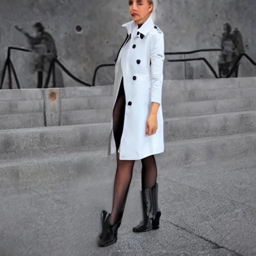 Image similar to white trench coat, technology, fantasy, clothing design