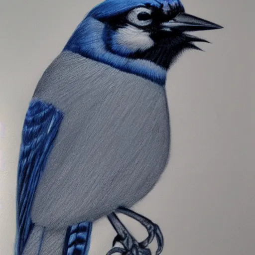 charcoal drawing of a blue jay, Stable Diffusion