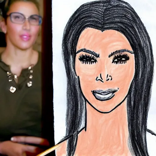 Image similar to Kim Kardashian poorly drawn in wax crayon by a five-year old