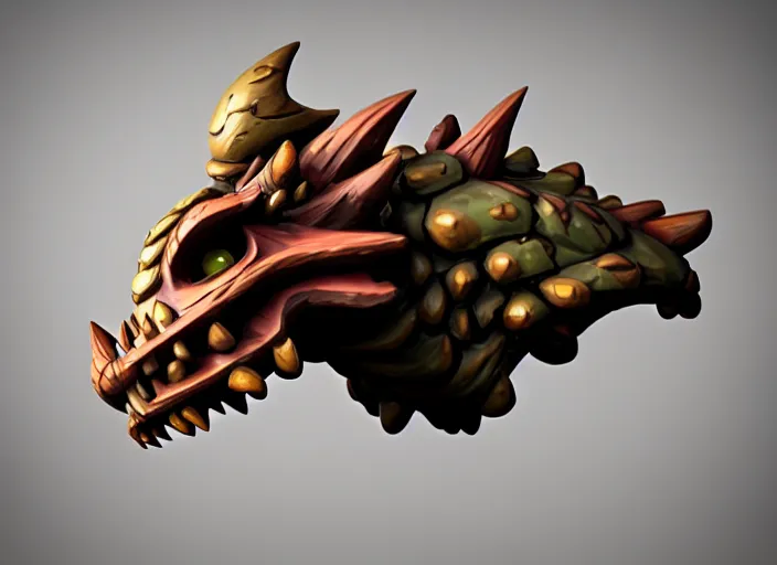 Prompt: brown wooden festeroot dragonskull treant head, stylized stl, 3 d render, activision blizzard style, hearthstone style, darksiders art style